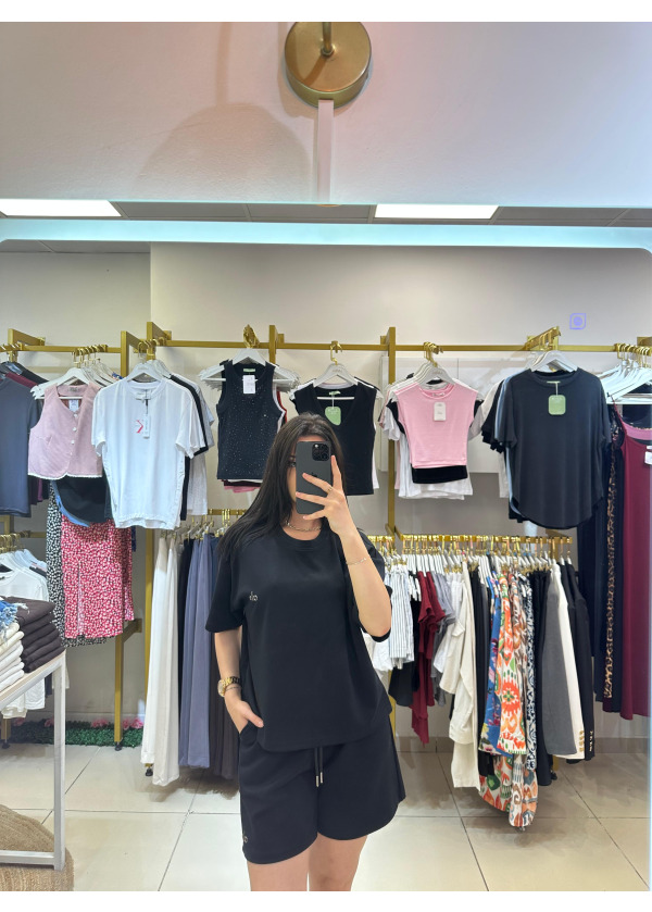 PREMIUM MODAL KUMAŞ SİYAH ALO ŞORT TAKIM