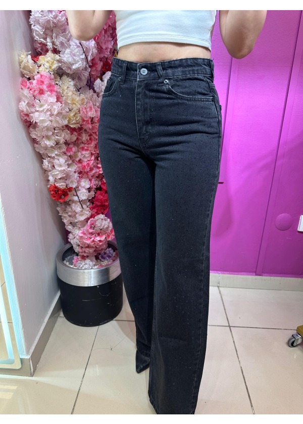 ZARA MODEL TAŞLI STRAIGHT KALIP JEAN - SİYAH