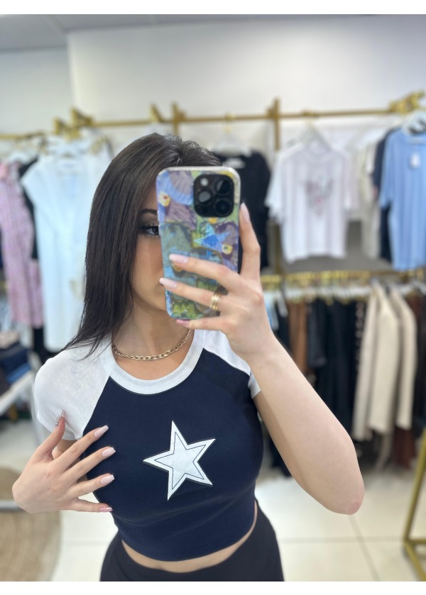YILDIZLI LACİVERT CROP