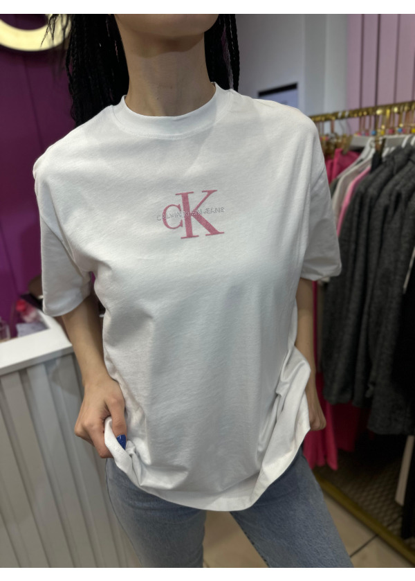 CK T-SHIRT PUDRA PEMBE LOGOLU