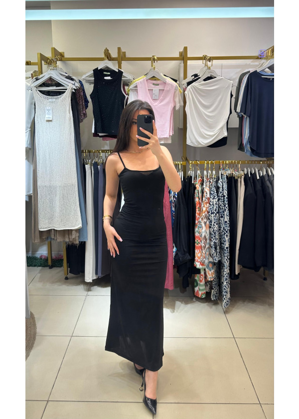SİYAH İP ASKILI ZR MODEL ELBİSE