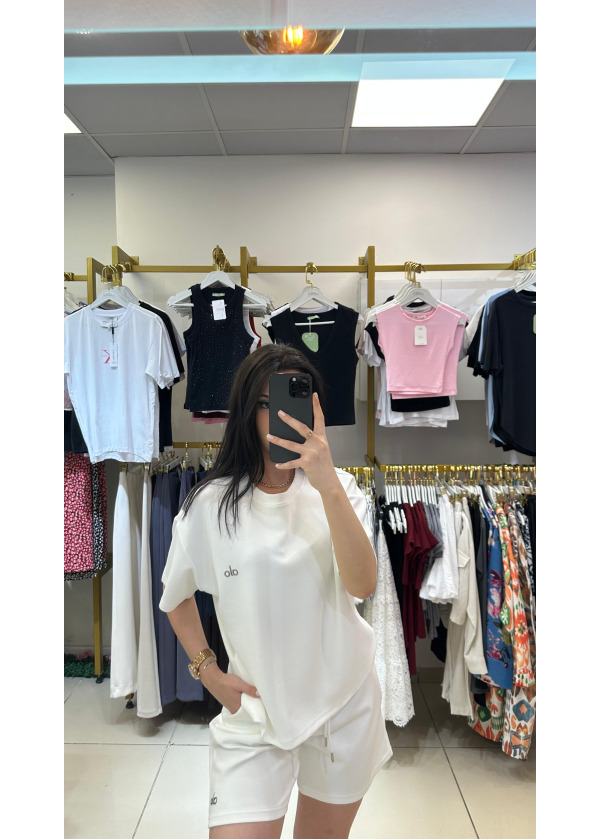 PREMIUM MODAL KUMAŞ BEYAZ ALO ŞORT TAKIM